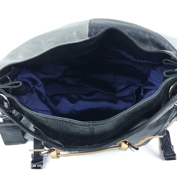 Isabella Fiore Colorblock Black Gray Leather Bag - Picture 5 of 8